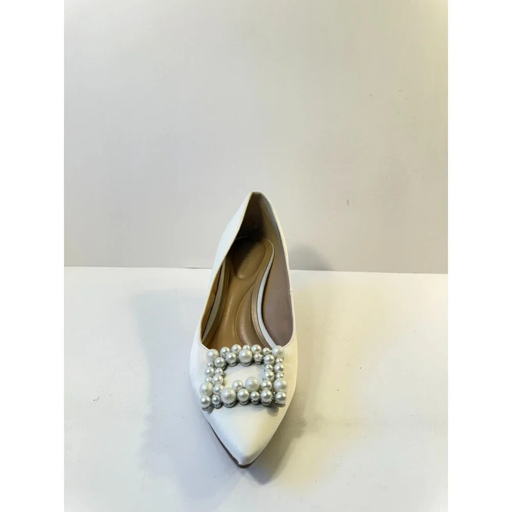 Kelly & Katie Womens Heels Satin Kitten White Pearl Buckle US 8